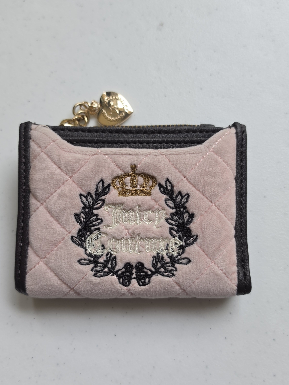 Juicy Couture Pink Quilted Card Wallet with Crown Emblem